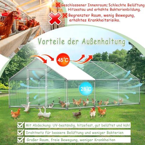 Poulailler 3x8x2m YRHome avec structure robuste en acier et toit
