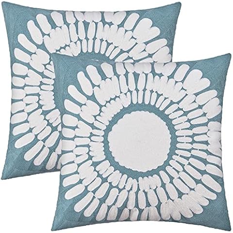 btfortune Decorative Throw Pillow Covers Embroidered Pillows Cushion Cases for Couch Sofa Bed Accent Farmhouse Modern Rustic Home Decor Big Sunflower Design Pattern Set of 2 (18 X 18 Inch, Mustard) Cover