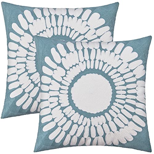 Btfortune Set Of 2 Boho Throw Pillow Covers Embroidered Decorative Pillowcases Cushion Covers For Couch Sofa Bed Accent Farmhouse Decor Big Sunflower Design Pattern cover