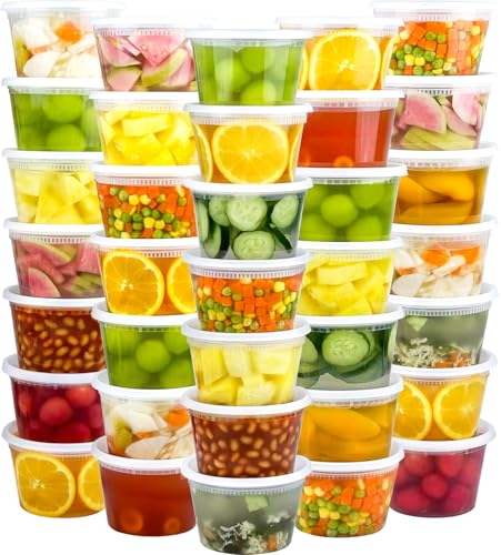 Dipoo 60 Sets (120-Piece) Deli Containers with Lids 16 oz, Leak-Proof & BPA Free Airtight Takeout Plastic Food Storage Containers for Soup, Freezer/Microwave/Dishwasher Safe