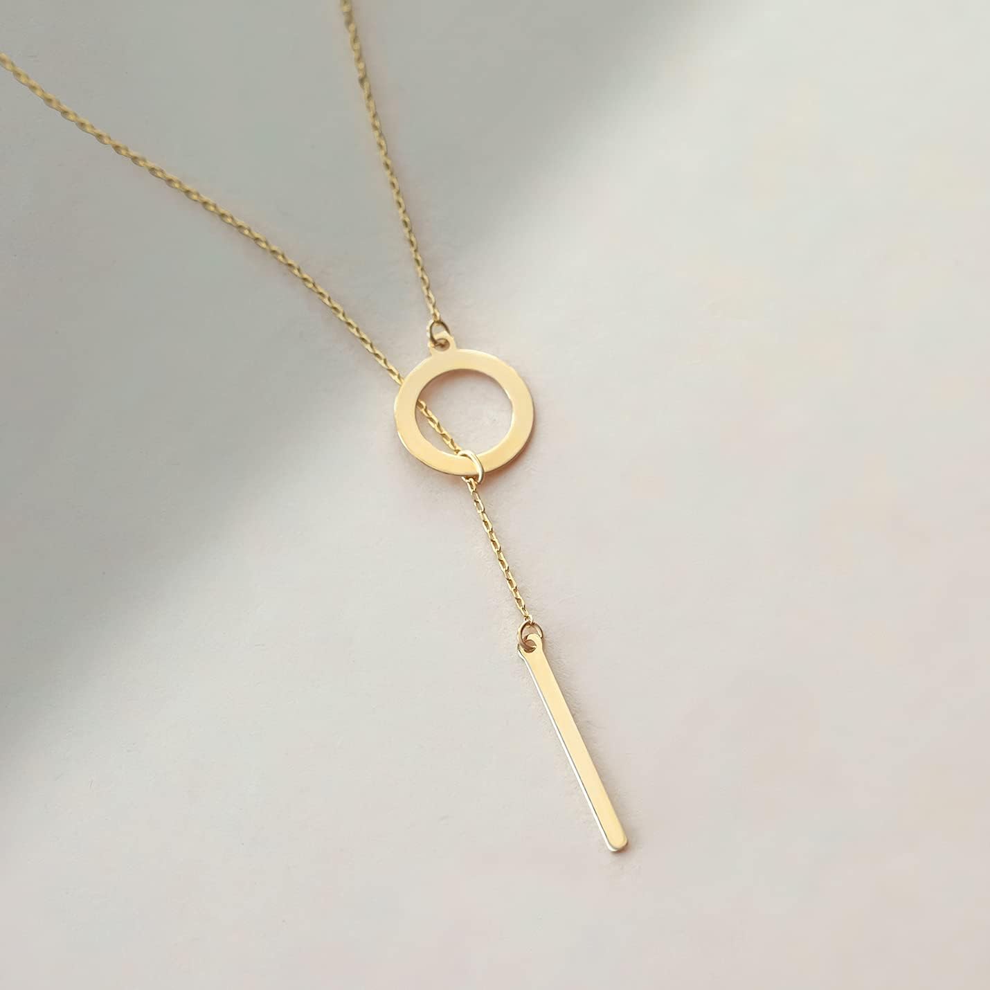 Miniatura 4 de 14k Real Gold Y-Necklace for Women 14k Gold Lariat Necklaces Vertical Bar Two Stars Leaves Rose Hamsa Hand Pendant Necklace Dainty Gold Jewelry