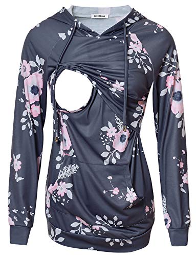 Women's Nursing Hoodie Sweatshirt Long Sleeves Breastfeeding Maternity Tops Casual Clothes with Kangaroo Pocket