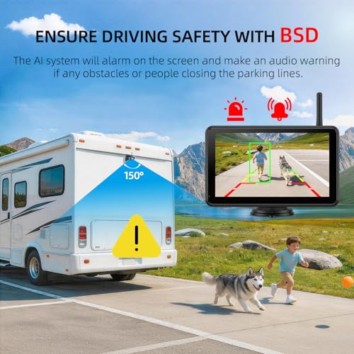 Image of eRapta 7 Inch Dual Solar Wireless Backup Camera Magnetic with HD1080P DVR Touchscreen, BSD Alarm, 1-Min Free-Installation, IR Night Vision for Truck /Trailer /Tractor /Small-RV /Hitching /Fifth Wheels