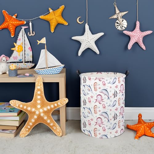 Image of Baby Laundry Basket Baby Hamper for Nursery Girl Kids Ocean Hamper Cute Storage Bin Organizer Pink Room Decor for Home(Pink Ocean)