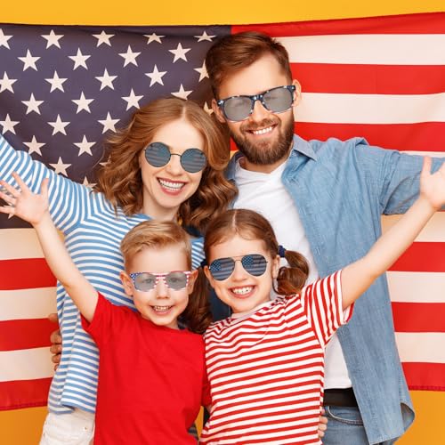 4th of July Sunglasses for Women Men 4 Pairs American Flag Glasses, Fourth of July USA Tops Accessories, Outfits Independence Day Patriotic Decoration4