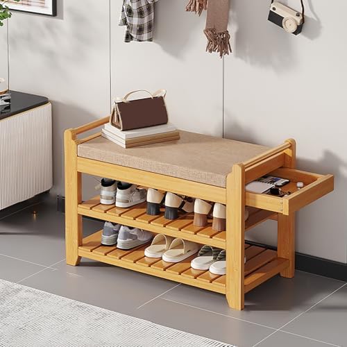 Shoe Storage Cabinet Cabinets Hallway Slim Cupboard Cupboards Hallways Slimline，Wooden Shoe Rack Bench with Cushion Seat - 2-Tier Entryway Storage Cabinet for Mudroom & Living Room - Stylish
