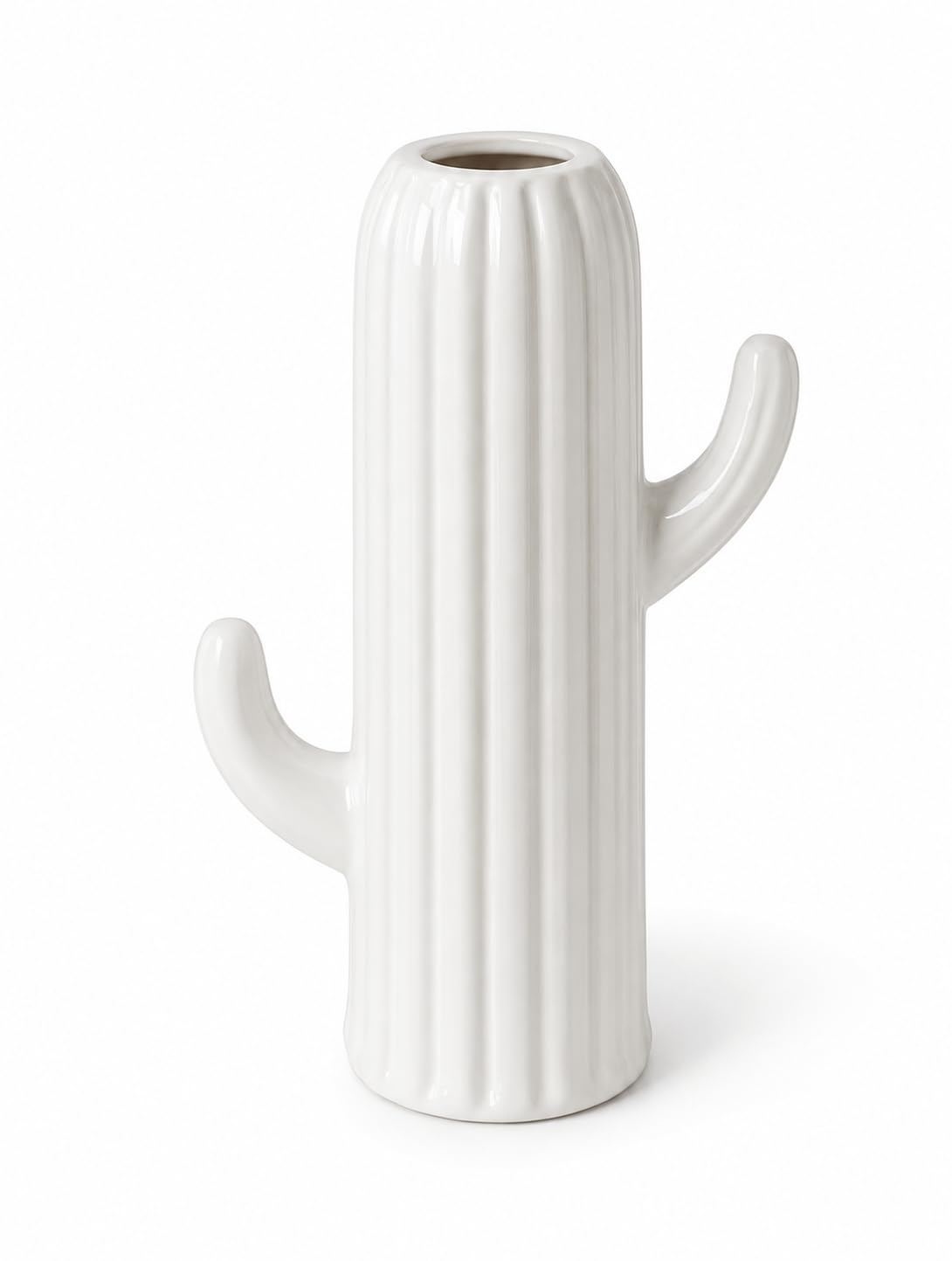 Sukoon by Crazy Sutra Handcrafted White Ceramic Cactus Decorative Vase | Elegant Modern Flower Vase | Cactus Shape Table Décor Showpiece for Living Room, Home, Office & Shelf Decoration | 6 Inch-image-14