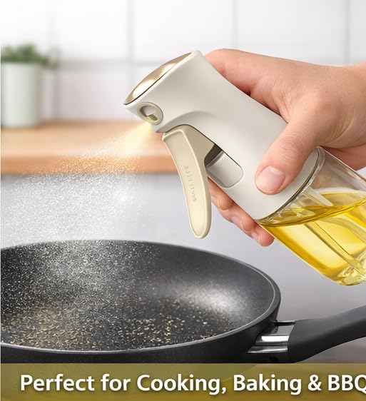 Image of Zollyss 2 in 1 Oil Dispenser and Sprayer, Glass Bottle with Fine Mist Spray Nozzle, Anti-Drip Pour Spout, Comfortable Handle Grip for Cooking and Salad (Oil Sprayer(200ml))