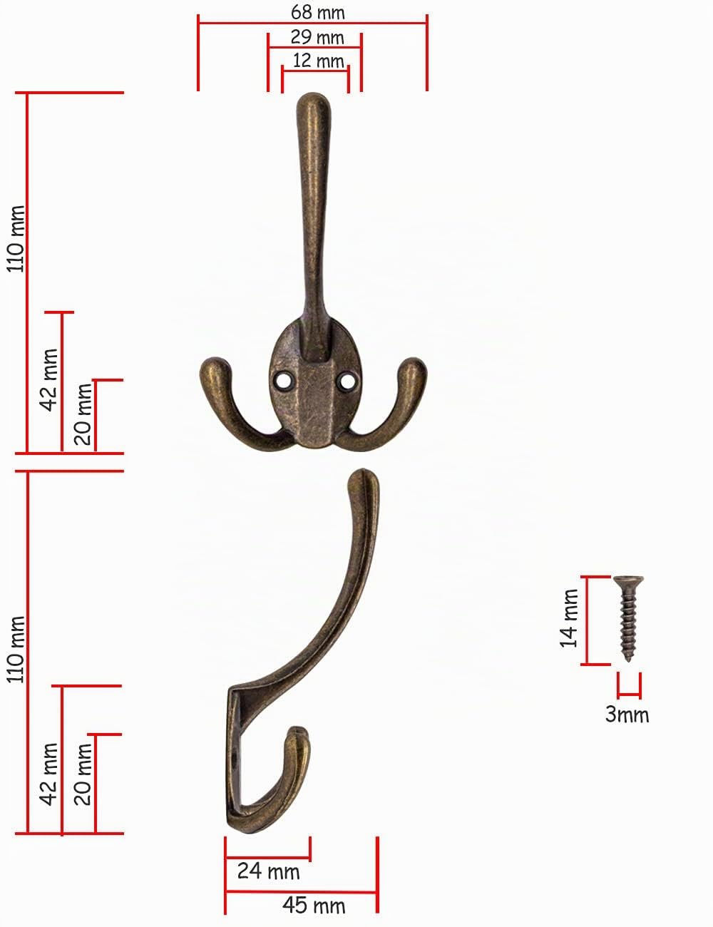 Fuxxer Crochets muraux pour portemanteaux en fonte de fer et laiton bronze, style antique, lot de 5