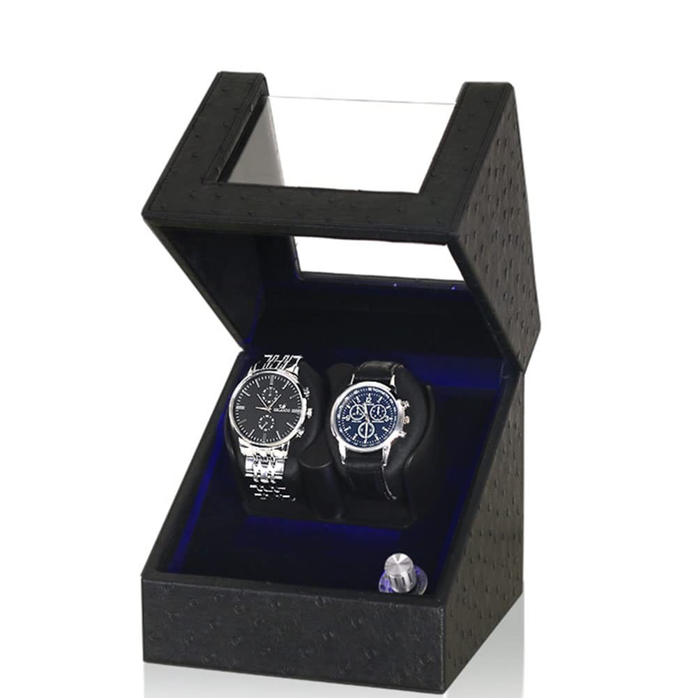 CGCSYZ Double Watch Winder 2 Winding Spaces Watch Winders For Automatic Watches Luxury Leather Rotating Watch Box With Quiet Motor 5 Rotation Modes LED Lights Elastic Pillow (Black C)