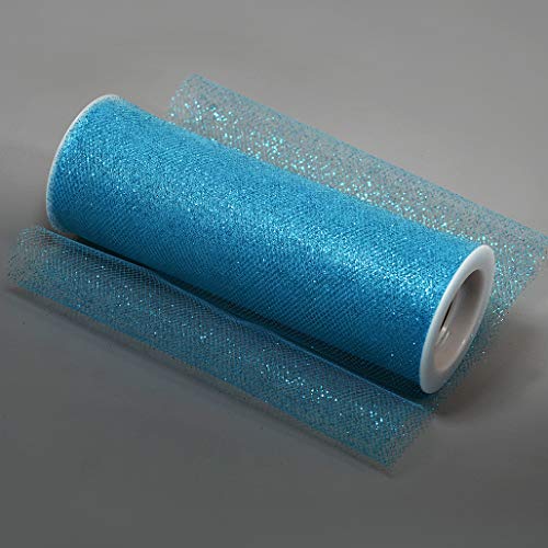 Image of Expo International Decorative Glitter Tulle, Roll /Spool of 6 inch X 10 Yards, Lightweight Polyester Tulle Fabric for Costumes, Wedding, and Party Decorations, Washable, Easy-to-Use, Turquoise
