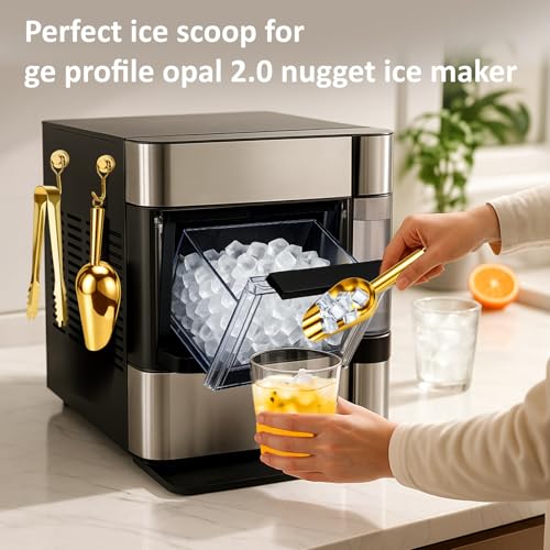 Image of Juome 6oz Stainless Steel Ice Scoop for Freezer with Magnetic Holder, Metal Ice Scoop for Ice Machine, Small Ice Cube Scooper for Freezer Bin for Ge Profile Opal 2.0 Nugget Ice Maker (Gold)