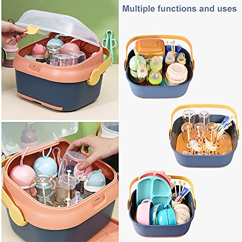 Baby Bottle Drying Rack Container With Drainer, Portable Nursing Cutlery Box Container With Cover, Bottle Holder For Baby And Toddler, Portable Kitchen Cabinet Organizer, Easy To Clean Drainer (Pink) #TOP3
