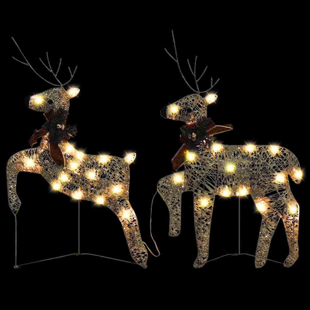 2er Set Weihnachtsrentier Deko, Goldene LED Rentier Figuren für Innen und Außen, 40 Warmweiße LEDs, 8 Leuchtmodi, Dekorative Weihnachtsbeleuchtung für Garten und Wohnzimmer