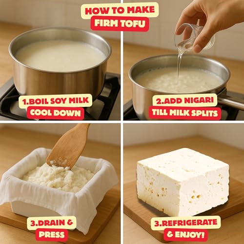 Image of Alla's Posh Flavors Nigari Tofu Coagulant (Magnesium Chloride), Premium Food Grade Natural Seawater Flakes for Homemade Firm Tofu, Makes Up to 3kg, Instructions Included, 5 Individual Sachets, Each for 2 Litres of Soy Milk, 25 Grams