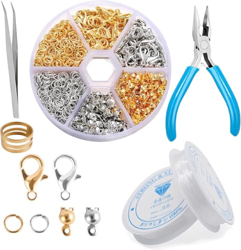 LimCryspp 345pcs Jewelry Making Kit - Jump Ring and Lobster Clasp Set - Ideal for DIY Bracelet and Necklace Making - Jewelry Making Supplies - Includes Open Jump Rings and Material Accessories