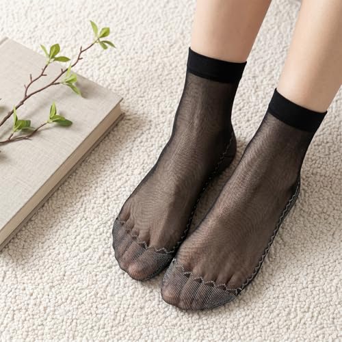 Image of InnoHHustle Sheer Socks, 12 Pairs Nylon Socks for Women Sheer Ankle Sock Women Ankle Stockings Silk Sock