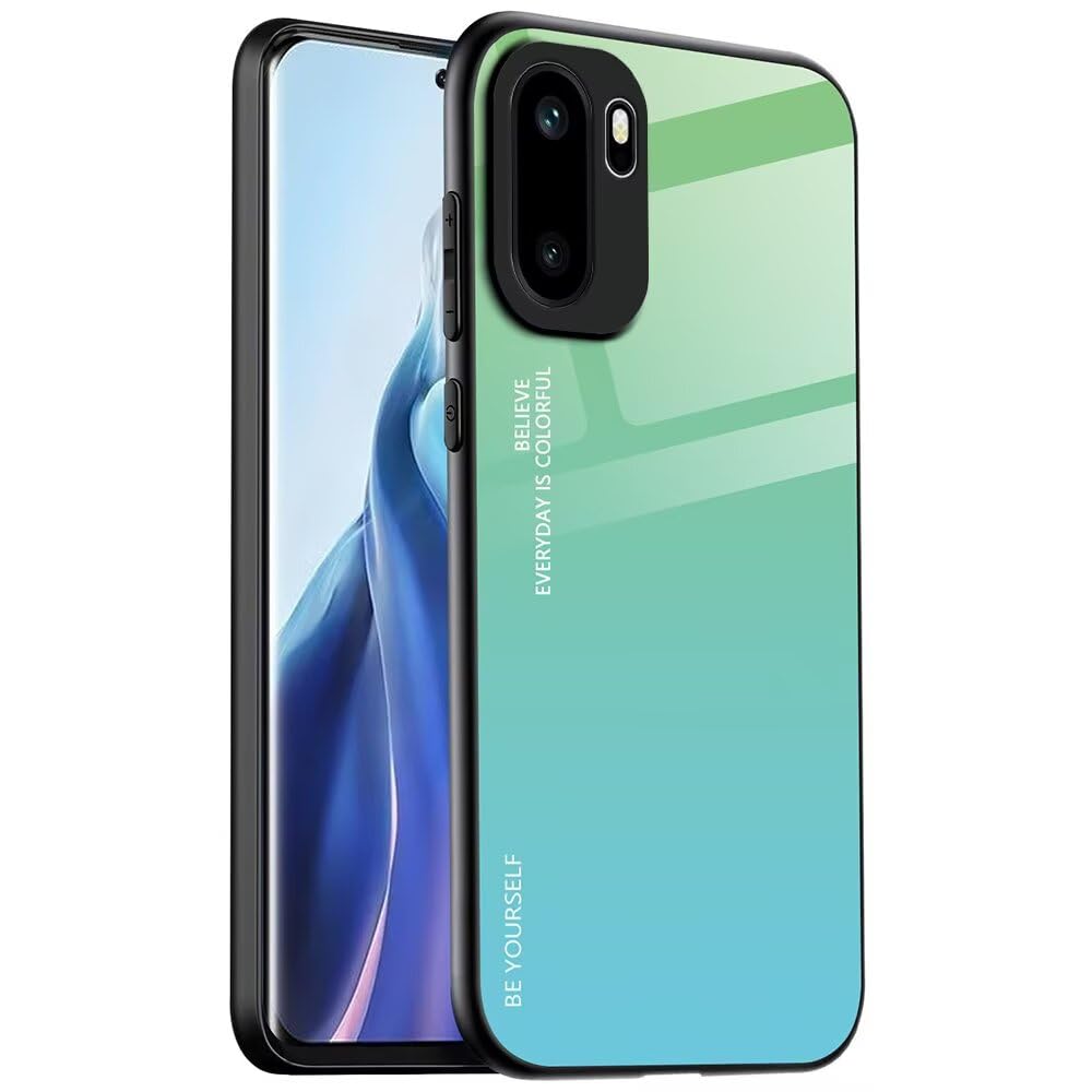 EASSGU Case Suitable for OnePlus 15R 5G (6.83 inches), Gradient Glass Back Cover Anti-Drop and Anti-Scratch Mobile Phone Case - Cyan Green