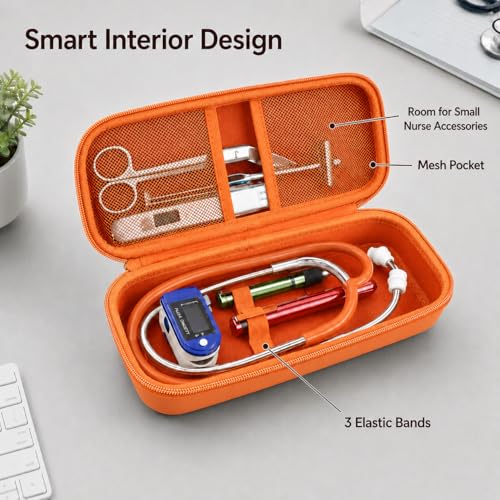 Image of ALKOO Stethoscope Case for 3M Littmann Classic III /Cardiology IV, Orange | for MDF Acoustica Stethoscopes, for Nurses, Doctors, Nursing School Essentials, Students, Clinic, EMS, Travel, Hard Bag Only