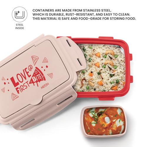 Image of MILTON Aroma Tiffin Big I Inner Steel, PU Insulated 500 ml I Leak Proof with Side Lock I Tiffin Box for School I Red