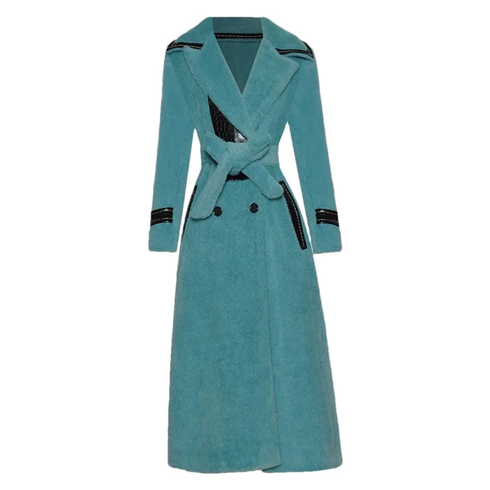Women Casual Trench Coat Lapel Long Sleeve Double Breasted Belt Slim Overcoat Outwear