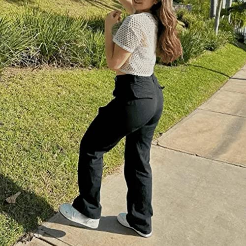 Gdjgta Adjustable Straight Fit Cargo Pants High Waist Baggy Hiking Pant With Multi Pockets Women Wide Leg Parachute Trousers #TOP3