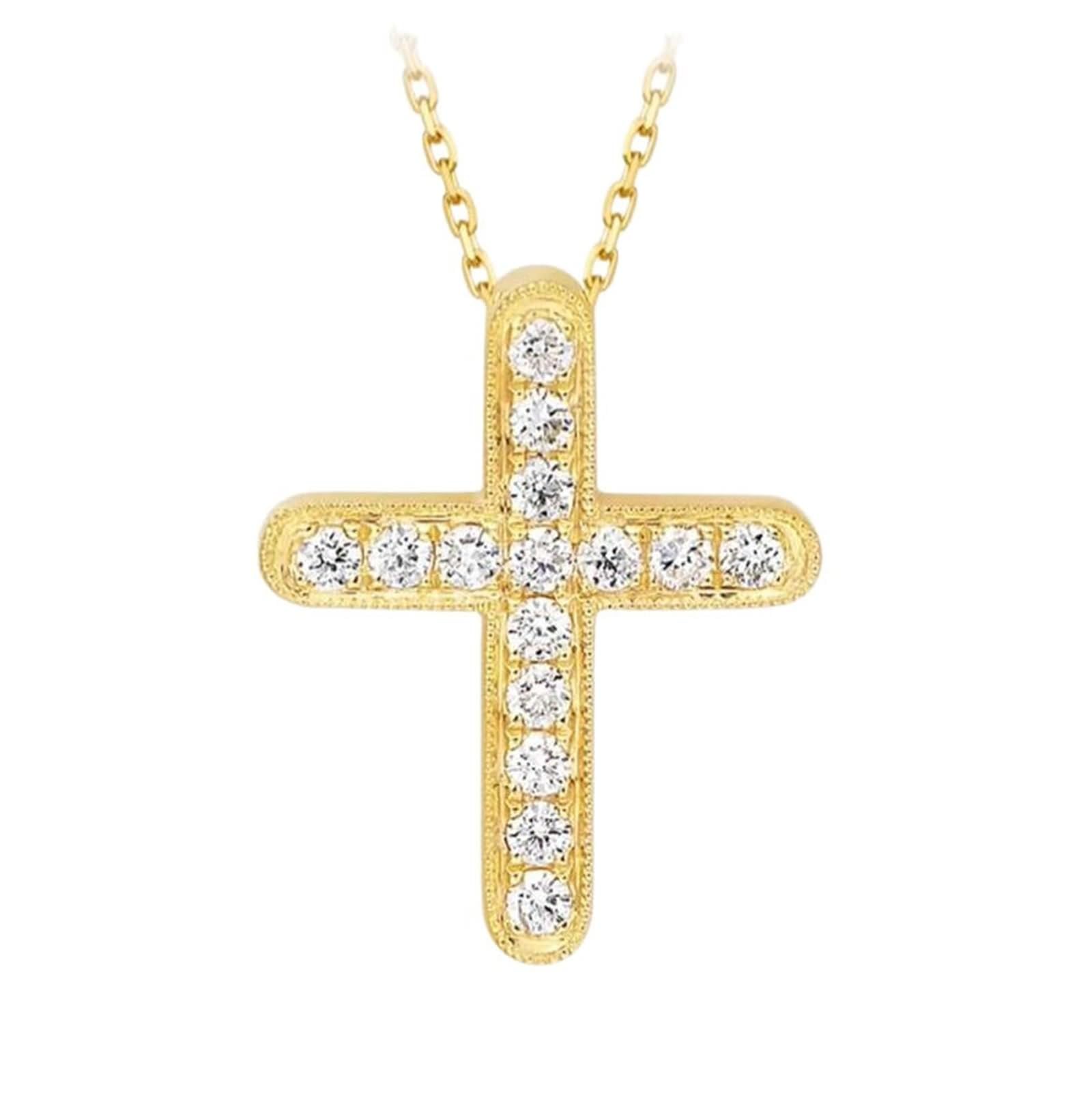 Collar de cadena para mujer, collar de mamá para mujer, cruz con diamante de 0,22 quilates, oro amarillo de 9/14/18 quilates, 45 cm