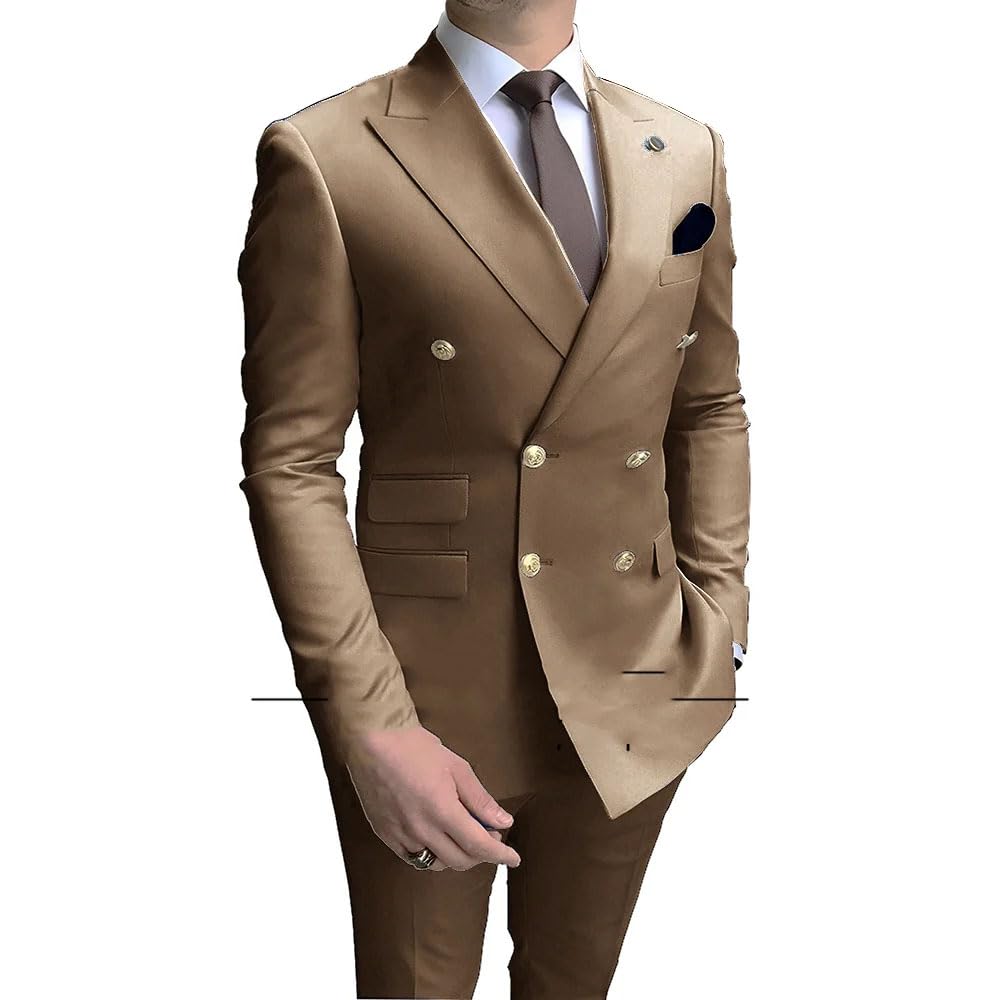 Uomini Smoking Partito 2 Pezzi Risvolto Uomini Abiti Bottoni Oro Abiti Doppiopetto Uomini Abiti Da Uomo Smoking Suit