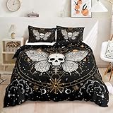 HOSIMA Butterfly Bedding Set for Girls， Gothic Skull Boho Comforter Cover Decor for Bedroom, Sun and Moon Pattern Duvet Cover Twin Size.(No Comforter)