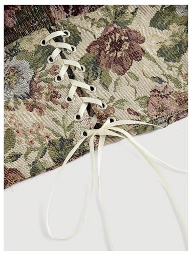 Women's Floral Embroidery Strapless Tube Top Lace Up Y2K Corset Crop Tops3