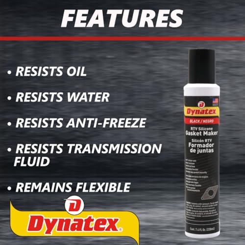 Image of Dynatex Black RTV Silicone Gasket Maker 7.4oz Automatic Can - Oxygen Sensor Safe, OEM Specs, 500F Hi-Temp, Oil /Water Resistant, Made in the USA (4-Pack)