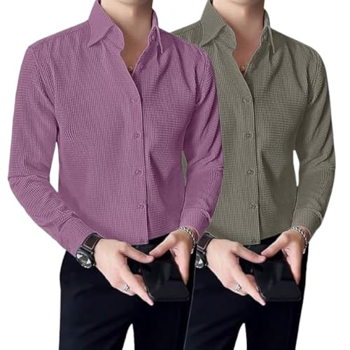 Image of GRECIILOOKS Men's Shirt | Formal Button Down - Slim Fit Office Shirt's for Men | Premiuim Textured Long Sleeve Cotton Blend | Business & Meeting Ready