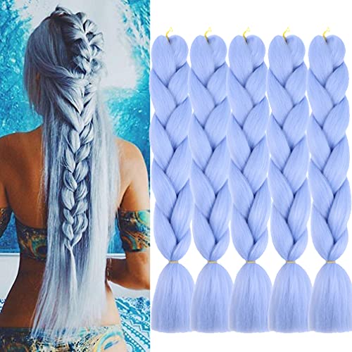 MayShow 5 Pcs/Lot Ombre Jumbo Braiding Hair Extensions 100g/Pcs High Temperature Synthetic Fiber HairPieces for Women 24Inch (Light Blue)