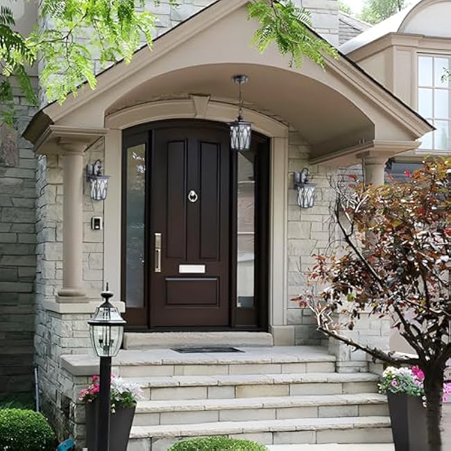 JYZ Dusk to Dawn Outdoor Wall Lantern, Craftsman Style Exterior Sconce Light with Water Ripple Glass, Traditional Porch Light Fixture Wall Mount Lamp for Front Porch Doorway Garage Patio Garden