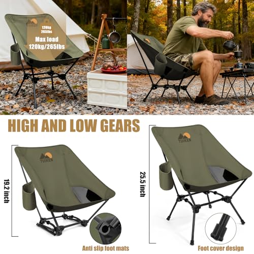 Image of Ultralight Camping Chair Backpacking Chair, Portable Camp Chair with Cup Holder & Storage Bag, Lightweight Compact Folding Chair for Hiking, Travel, Picnic Mountaineering-Gark Green