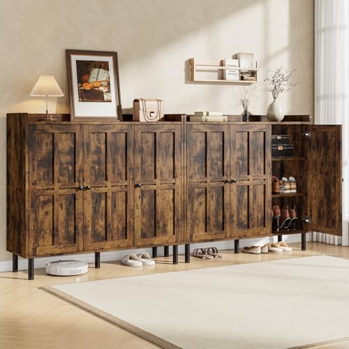 Image of ONBRILL Shoe Cabinet with 3 Doors and Adjustable Shelves, 30 Pairs Shoe Storage Cabinet, 40 Inch Tall Farmhouse Shoe Rack Shoe Organizer Cabinet for Entryway Living Room Closet, Rustic Brown