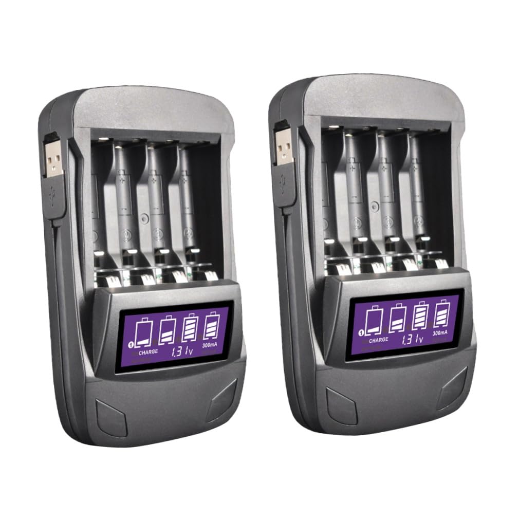 OSALADI Cargador De Batería De 2 Piezas Adaptador Inteligente De 4 Ranuras Pantalla De Capacidad Real Cargador Portátil Recargable para El Hogar