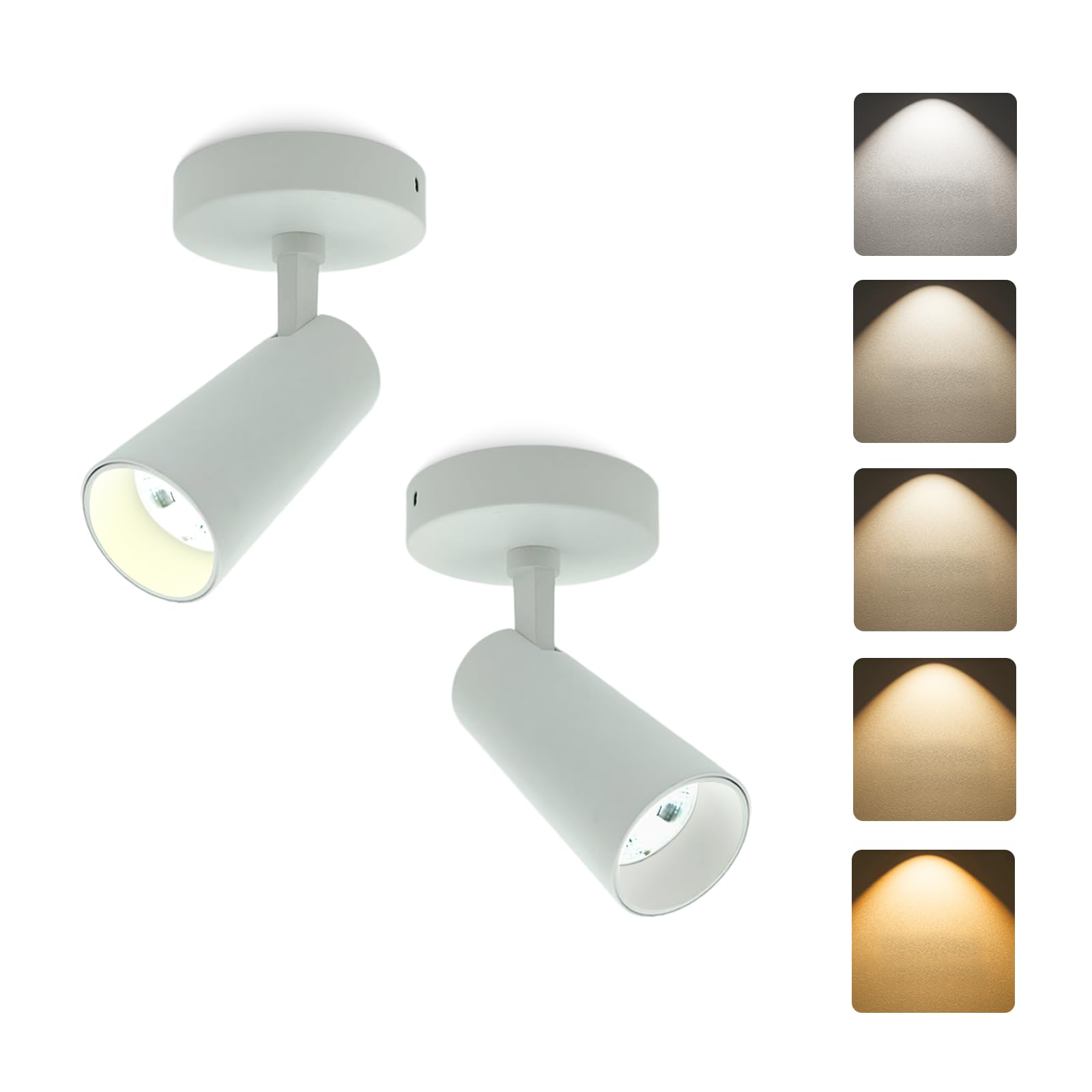 Photo 1 of JARLSTAR LED Ceiling Spotlight 5CCT 2700K/3000K/3500K/4000K/6000K Selectable Dimmable,Spot Light Indoor Adjustable Flush Mount Lights Fixture 12W CRI 90+, White, 2 Pack Tilt Angle Accent Lighting