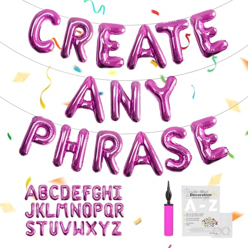 Image of 52 pcs Hot Pink Foil Letter Balloons with Air Pump, 16 Inch 2 A-Z Sets - Mylar Alphabet Balloon Kit for Birthday Banner & Party Decorations
