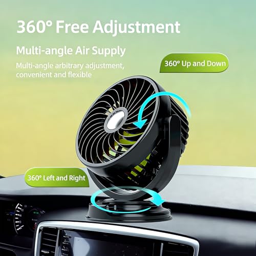 Auto Ventilator, 12V Auto Kfz Lüfter 360 °Drehbarer, Kfz Kühlender Ventilator Zigarettenanzünder für Armaturenbrett Tischventilator Ventilator Lüfter Saugnapf Klein Ventilator für LKW SUV (Einzelkopf)