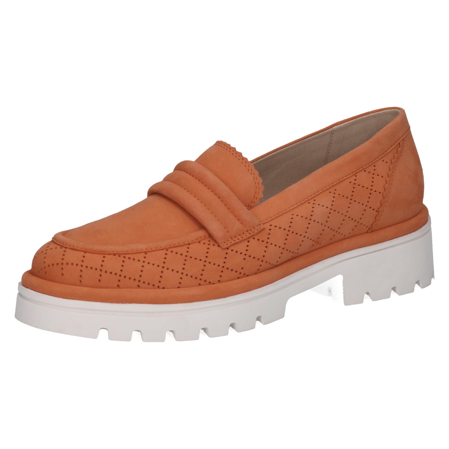 CAPRICE Women's Leather Loafers with Block Heel, Orange (Orange Suede), 4 UK