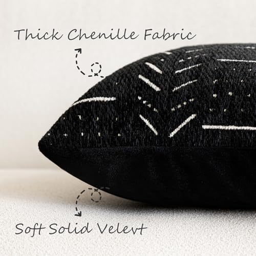 Image of Foindtower Set of 2 Decorative Chenille Jacquard Throw Pillow Covers Textured Farmhouse Vintage Cushion Covers Modern Boho Accent Home Decor for Sofa Chair Couch Bedroom Living Room,18x18 Inch,Black