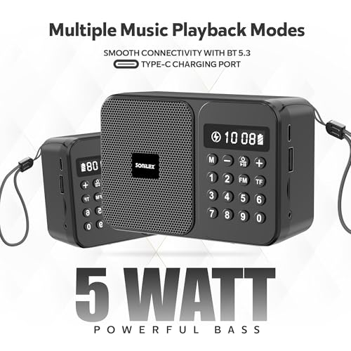 Image of Sonilex 5W Portable Bluetooth Speaker, FM Radio, Type-C (Black)