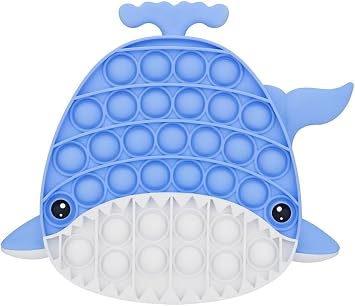 Whale Shaped Pop It Fidget Toy, Silicone Push Pop Bubble Sensory Toy for Kids & Adults, Anti-Stress Autism ADHD Anxiety Relief Toy, Reusable Popper Toy Blue Whale