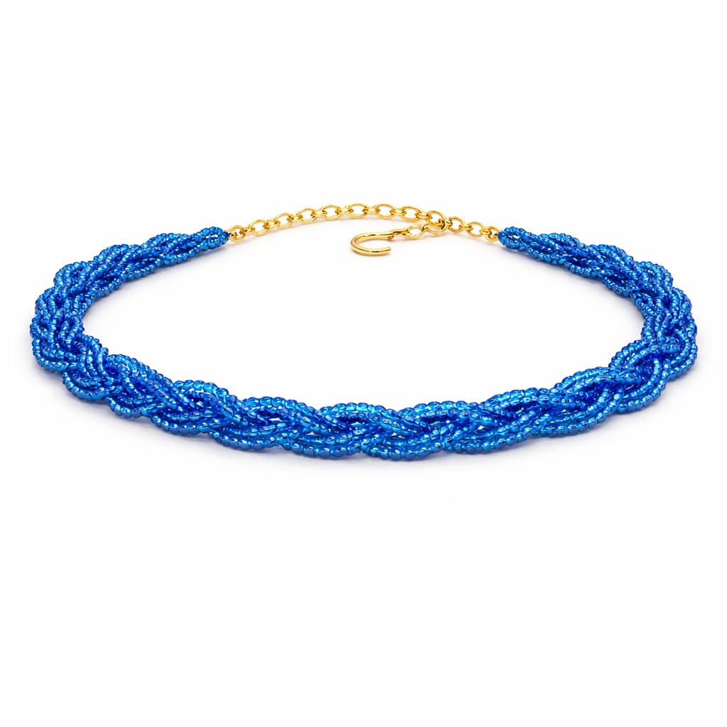 iINTELLIGENCEi Hydro Crystal Braided Choker Necklace, Multi-Strand, Gold-Toned Adjustable Chain, Statement Jewellery-image-26