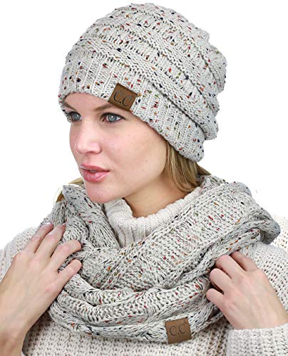 C.C Soft Stretch Colorful Confetti Cable Knit Beanie and Infinity Loop Scarf Set3