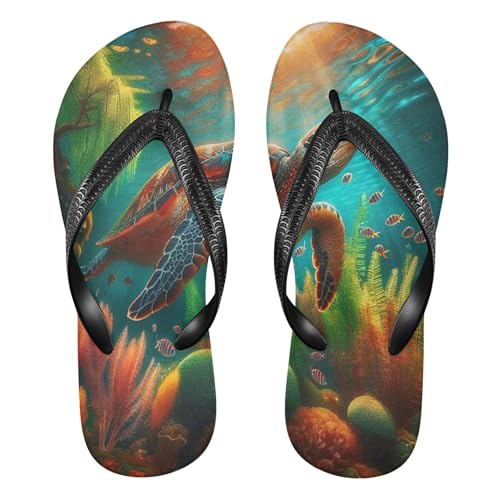 Burbuja Sea Turtle under Sea Flip Flops for Women Men, Soft Thong Sandals Rubber Slippers for Pool Beach Essentials