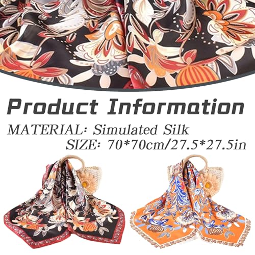 Square Ethnic Flowers Square Scarf - Simulated Silk Bandanas for Women Hair Wrap Sleeping3
