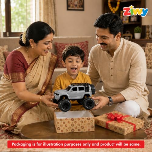 Image of Big Silver Remote Control Car Toy | Defender | Smoke and LED Light | Monster Truck Remote Control 4x4 | Rechargeable Car | 2.4G Remote Control |High Speed | 100m Range | Birthday Gift for Kids