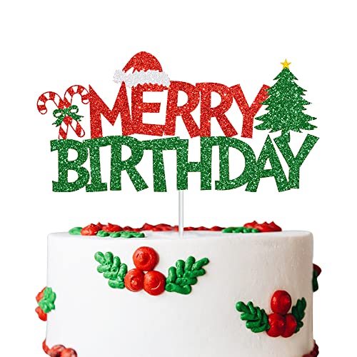 GotGala Merry Birthday Cake Topper Red &Green...